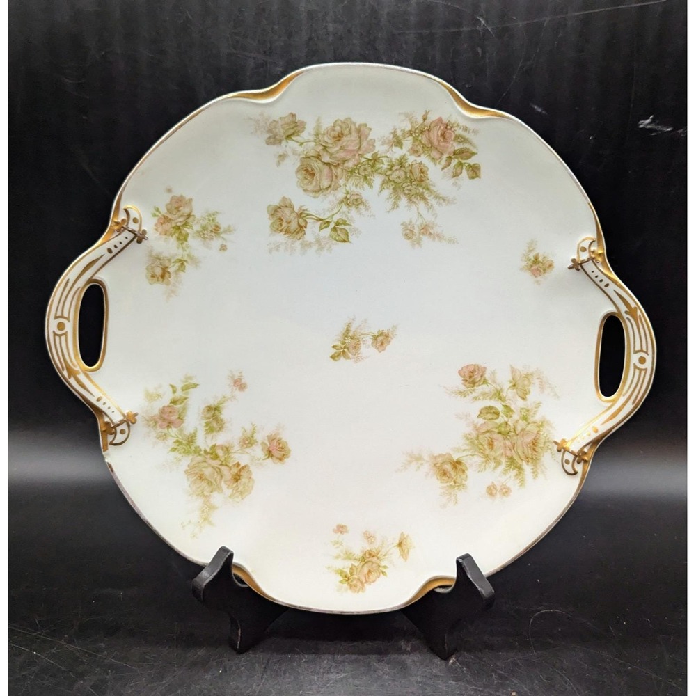 Antique Haviland Limoges Hand Painted Cake Dessert Plate W Handle Rose 11"